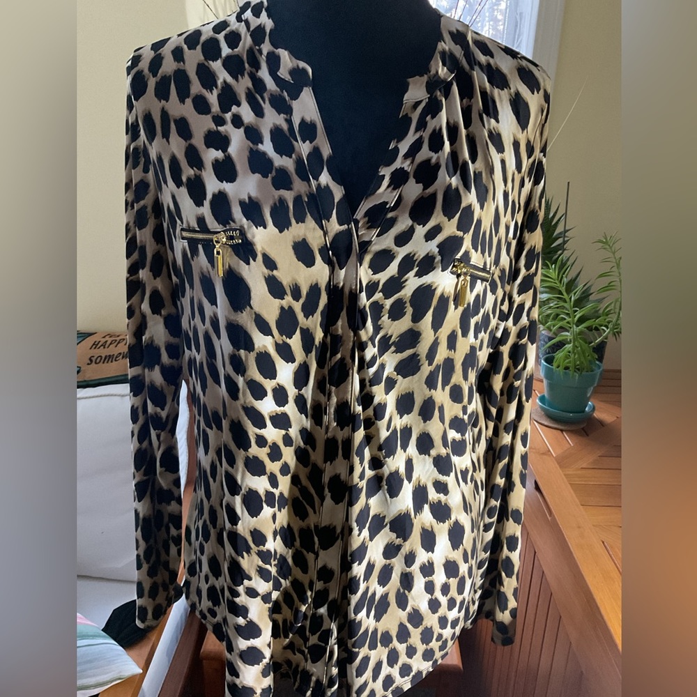 INC Split Neck Leopard Print Top - image 1